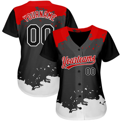 Custom Black Black-Red 3D Pattern Design Authentic Baseball Jersey