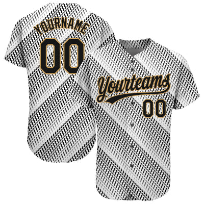 Custom White Black-Old Gold 3D Pattern Design Authentic Baseball Jersey