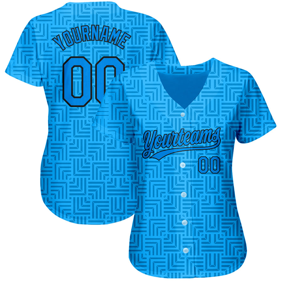 Custom Blue Blue-Black 3D Pattern Design Authentic Baseball Jersey