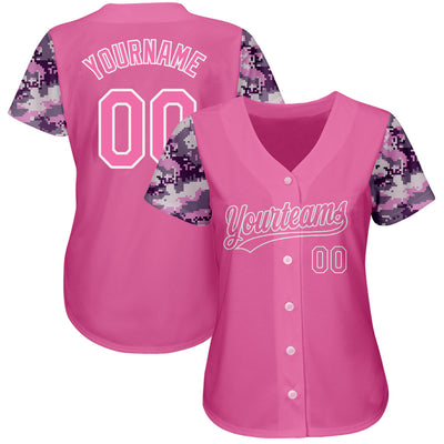 Custom Pink Pink-Camo 3D Pattern Design Authentic Baseball Jersey