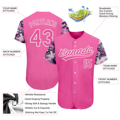 Custom Pink Pink-Camo 3D Pattern Design Authentic Baseball Jersey