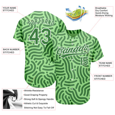 Custom Neon Green Kelly Green-White 3D Pattern Design Authentic Baseball Jersey