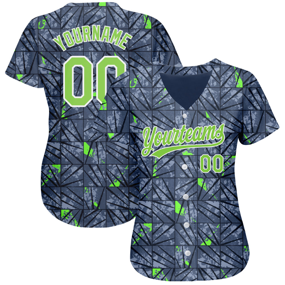 Custom Blue Blue-Black 3D Pattern Design Authentic Baseball Jersey