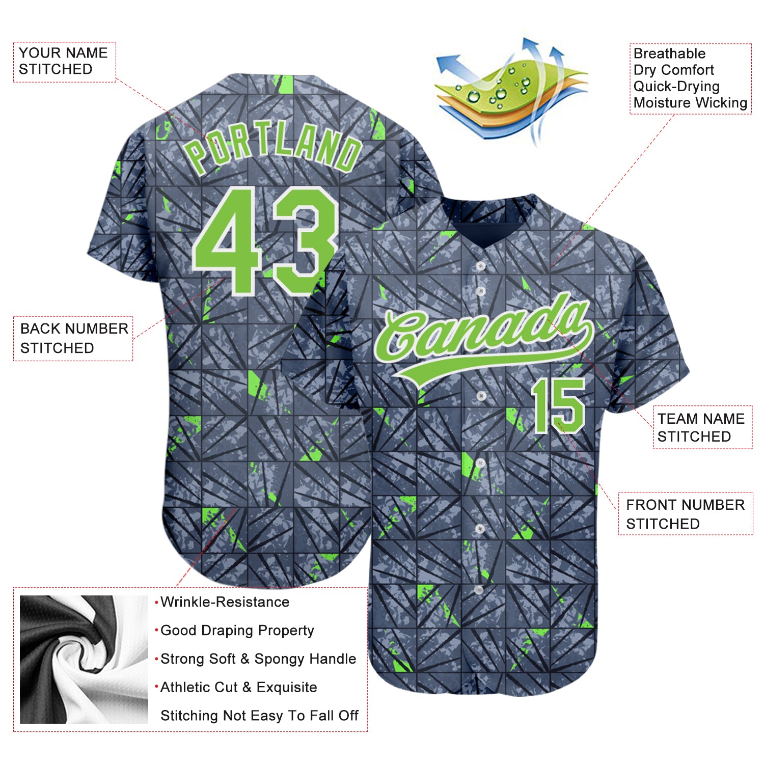Custom Gray Baseball Jersey Neon Green-Navy Authentic - FansIdea
