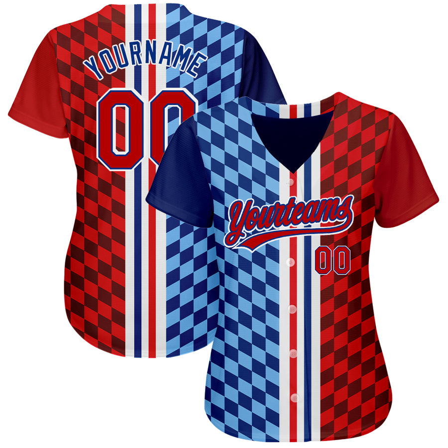 Custom Figure Red-Royal 3D Pattern Design Authentic Baseball Jersey