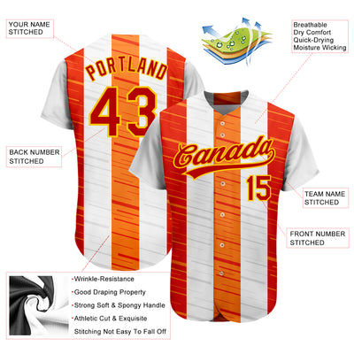 Custom White Red Gold-Orange 3D Pattern Design Authentic Baseball Jersey