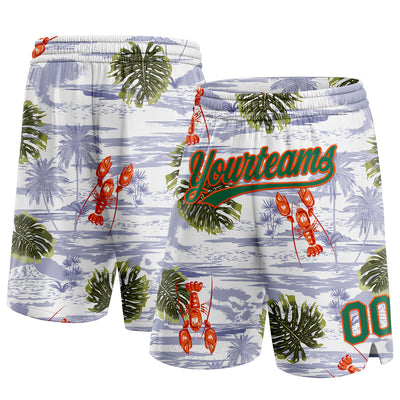 Custom White Kelly Green-Orange 3D Pattern Tropical Beach Hawaii Palm Trees Authentic Basketball Shorts