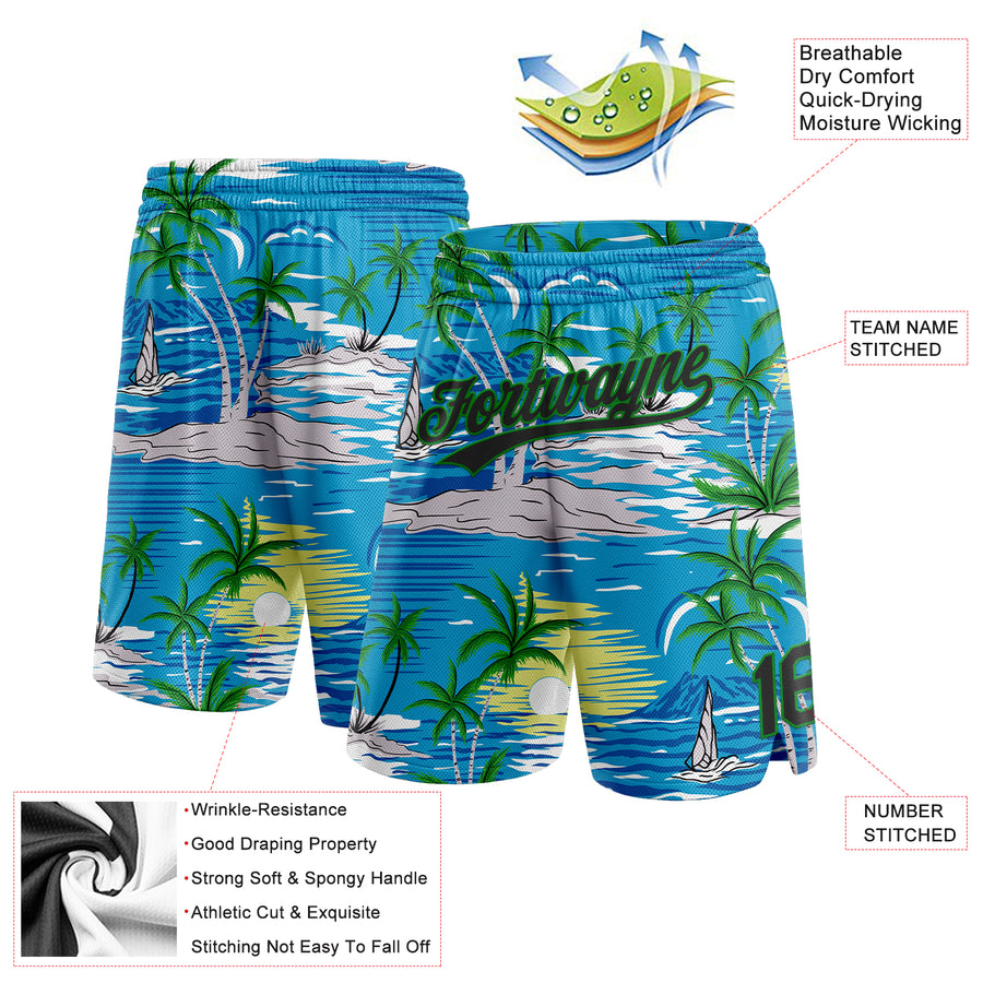 Cheap Custom Black Yellow-Midnight Green 3D Pattern Hawaii Palm Leaves  Authentic Basketball Shorts Free Shipping – CustomJerseysPro