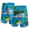 Custom Sky Blue Black-Grass Green 3D Pattern Hawaii Palm Trees And Island Authentic Basketball Shorts