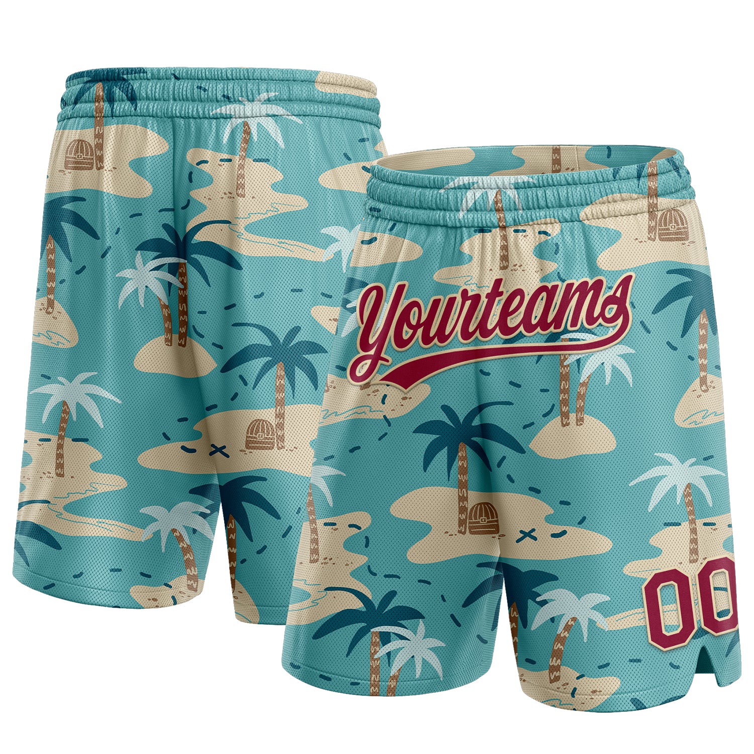 Custom 3D Pattern Basketball Shorts Pink Light Blue-White Design Palm Trees  Authentic - FansIdea