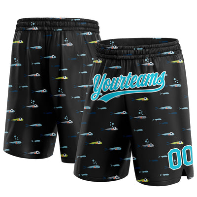 Custom Black Lakes Blue-White 3D Pattern Fish Authentic Basketball Shorts