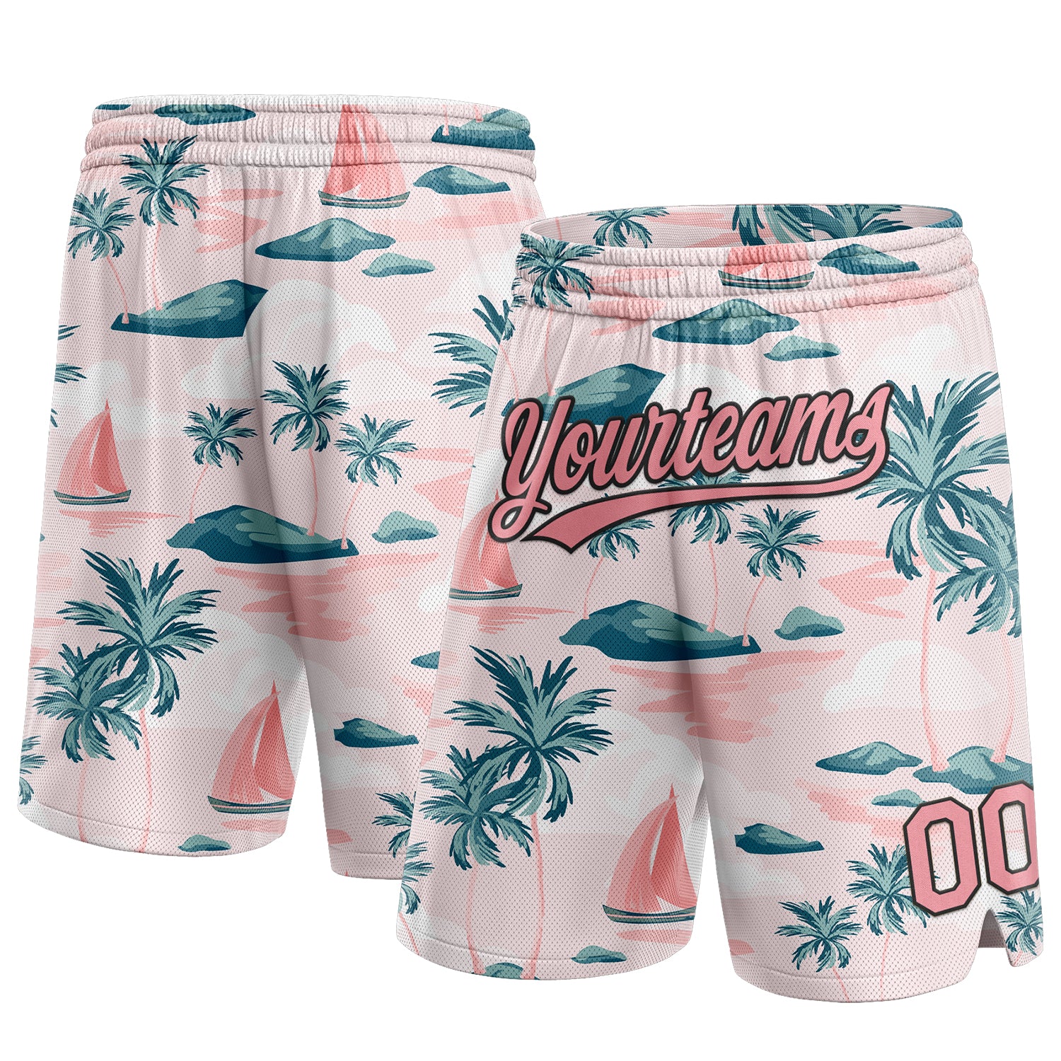 Custom 3D Pattern Basketball Shorts Pink Light Blue-White Design Palm Trees  Authentic - FansIdea