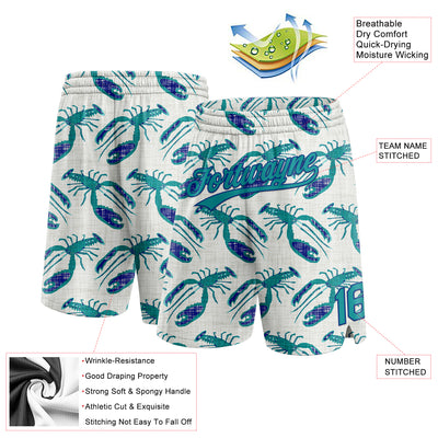 Custom Cream Teal-Royal 3D Pattern Lobsters Authentic Basketball Shorts