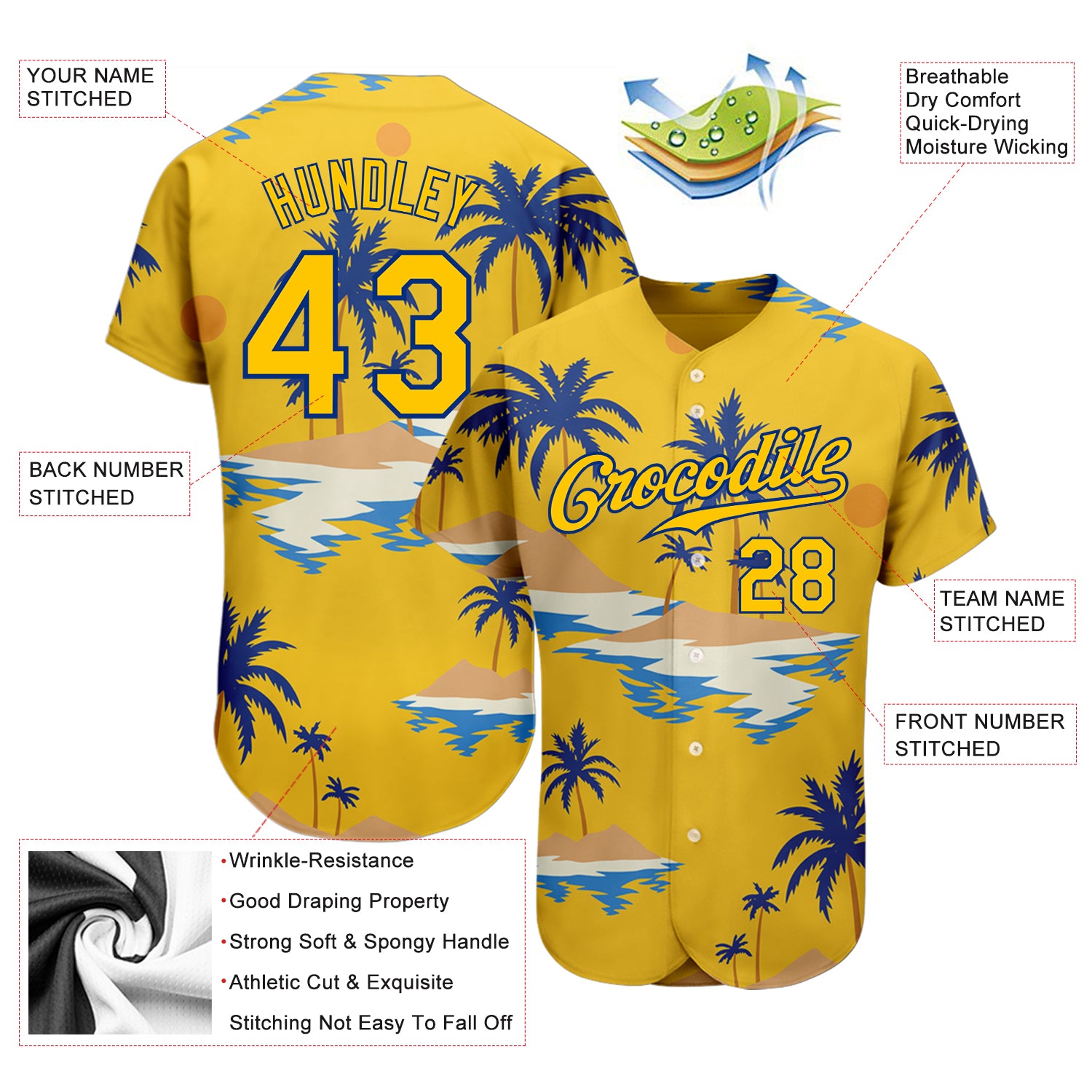 Custom 3D Pattern Baseball Jersey Yellow Royal Design Sun Beach