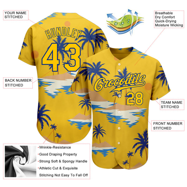 Custom 3D Pattern Baseball Jersey Yellow Royal Design Sun Beach