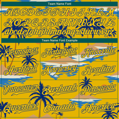 Custom Yellow Royal 3D Pattern Design Sun Beach Hawaii Palm Trees Authentic Baseball Jersey