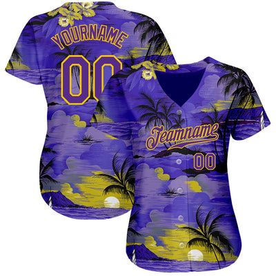 Custom Purple Aqua-Gold Authentic Two Tone Baseball Jersey Women's Size:S