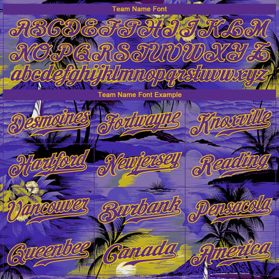 Custom Purple Yellow 3D Pattern Design Sun Beach Hawaii Palm Trees Authentic Baseball Jersey