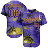 Custom Purple Yellow 3D Pattern Design Sun Beach Hawaii Palm Trees Authentic Baseball Jersey