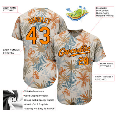 Custom Cream Bay Orange-Brown 3D Pattern Design Hawaii Palm Leaves Authentic Baseball Jersey