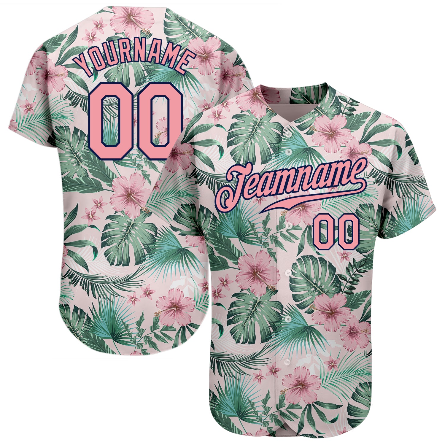 Custom 3D Pattern Baseball Jersey White Medium Pink-Navy Design