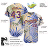 Custom White Purple-Gold 3D Pattern Design Hawaii Palm Leaves And Flowers Authentic Baseball Jersey