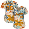 Custom Cream Bay Orange-Black 3D Pattern Design Hawaii Palm Leaves And Flowers Authentic Baseball Jersey