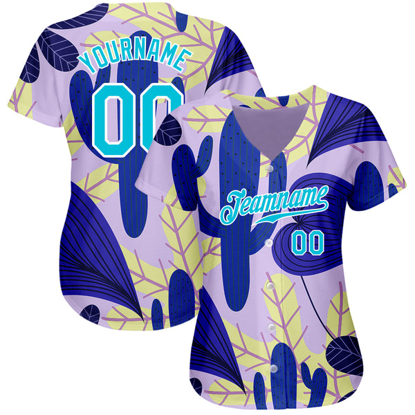 Custom Purple Lakes Blue-White 3D Pattern Design Cactus And Leaves  Authentic Baseball Jersey in 2023