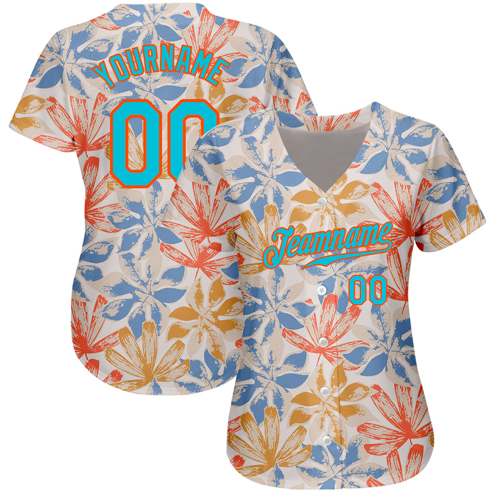 Custom 3D Pattern Baseball Jersey White Lakes Blue-Orange Design Leaves  Authentic - FansIdea