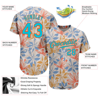 Custom White Lakes Blue-Orange 3D Pattern Design Leaves Authentic Baseball Jersey