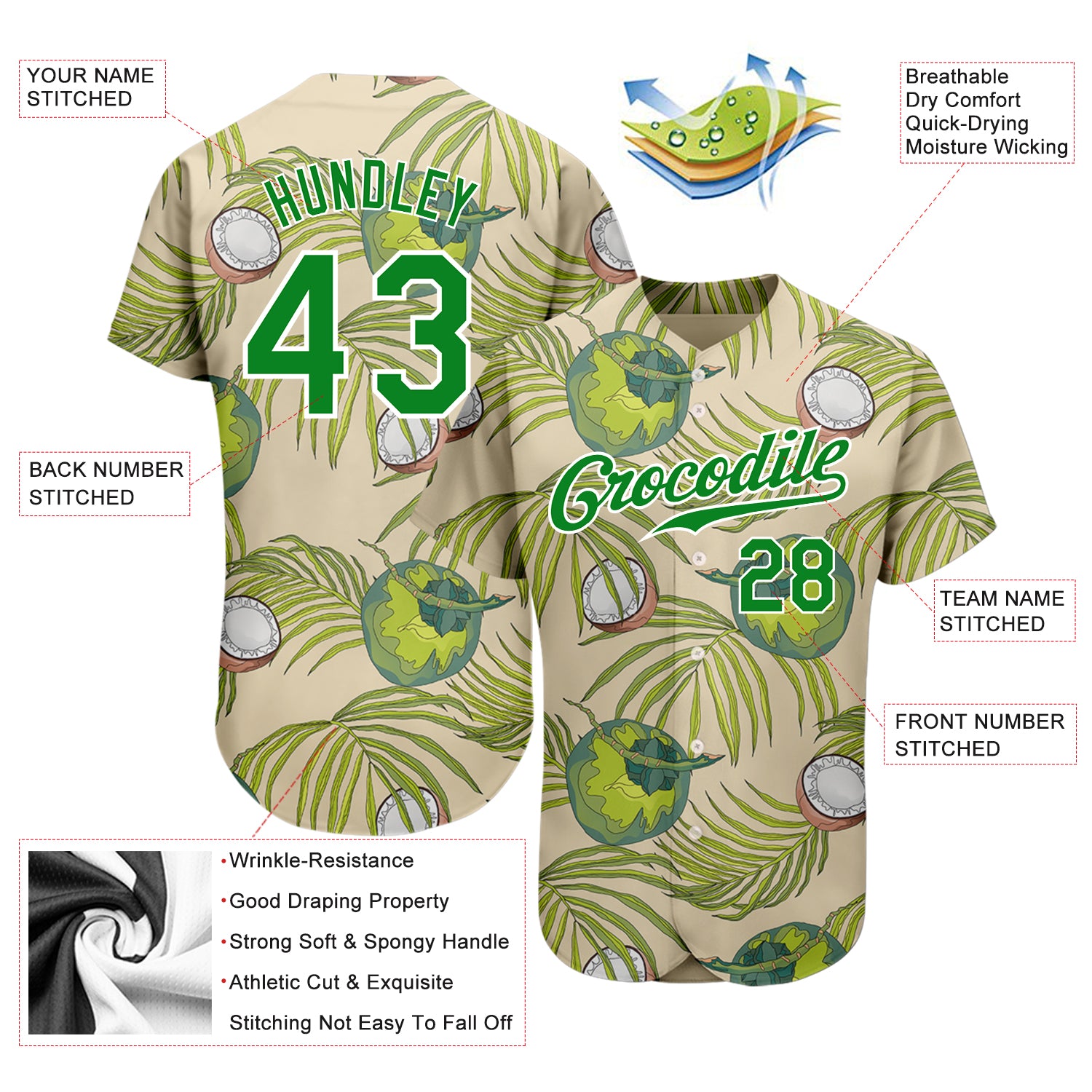 Custom Cream Green-Gold Authentic Baseball Jersey Discount