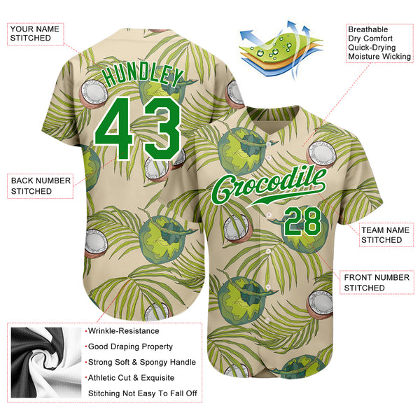 Custom Cream Grass Green-White 3D Pattern Design Coconuts And Leaves  Authentic Baseball Jersey Sale – UKSN INC