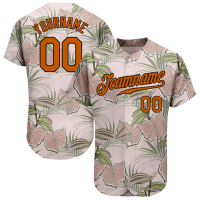 Custom Light Pink Texas Orange-Brown 3D Pattern Design Tropical Hawaii Plants Authentic Baseball Jersey