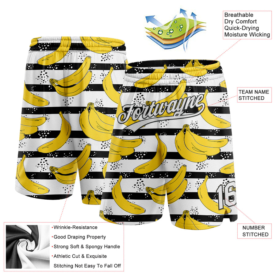 Custom Black White 3D Pattern Banana Authentic Basketball Shorts