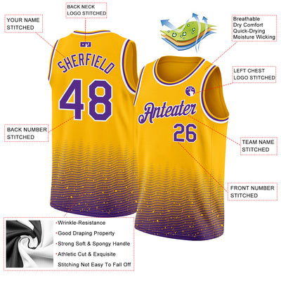 Custom Gold Purple-White Fade Fashion Authentic City Edition Basketball Jersey