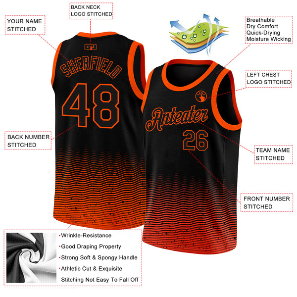 Custom Black White-Orange Authentic Fade Fashion Basketball Jersey