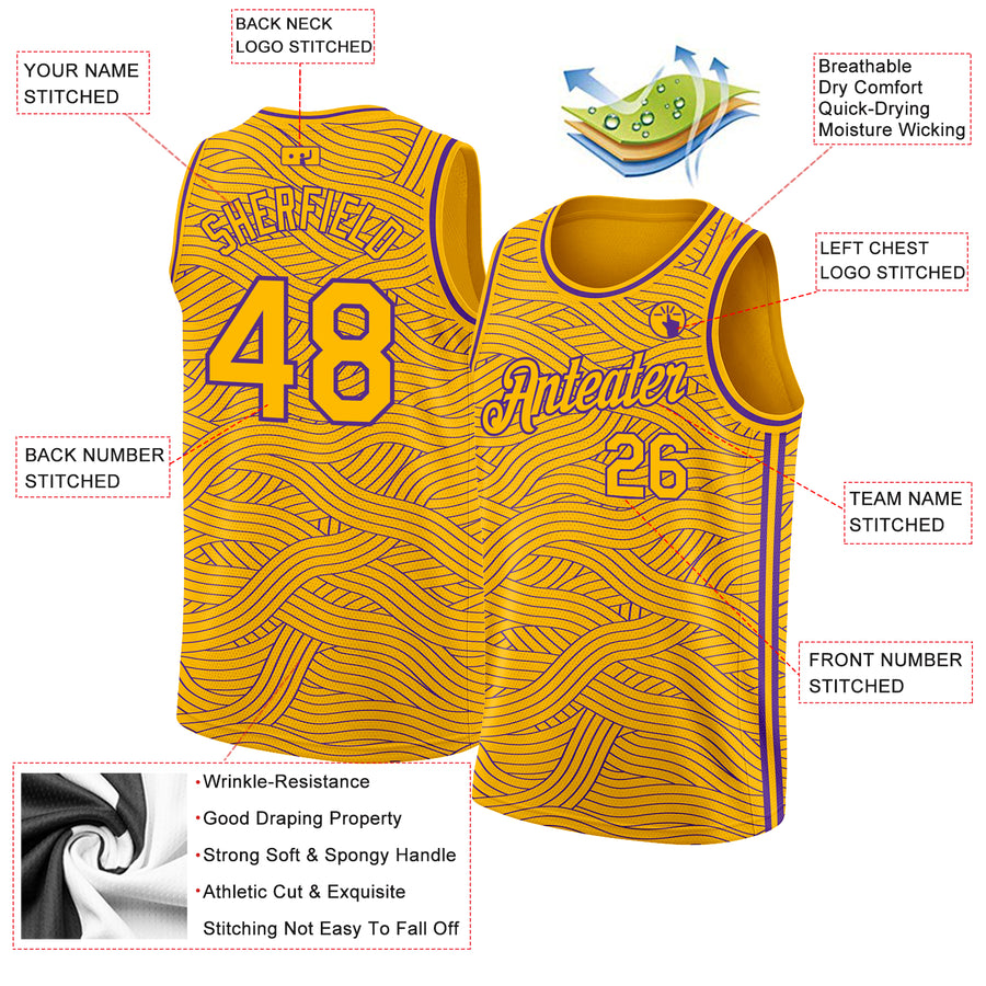 Custom Gold Purple Authentic City Edition Basketball Jersey