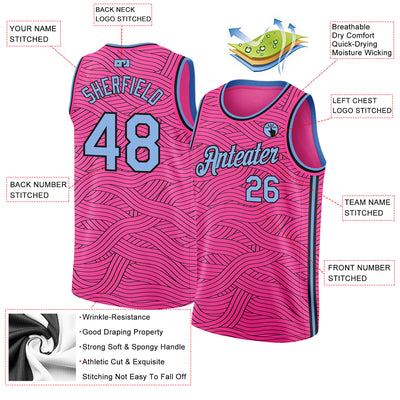 Custom City Edition Basketball Jersey Pink Light Blue-Black Authentic -  FansIdea