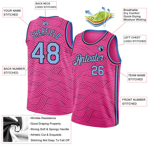 FANSIDEA Custom Pink Light Blue-Black Authentic City Edition Basketball Jersey Men's Size:S