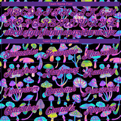 Custom Black Purple-Pink 3D Pattern Design Magic Mushrooms Psychedelic Hallucination Performance T-Shirt