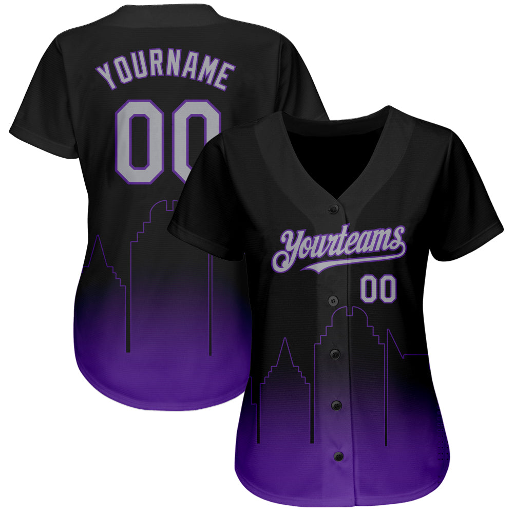 Custom Light Blue White-Purple Authentic Fade Fashion Baseball Jersey