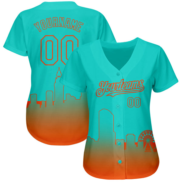 Custom Aqua Orange 3D Miami City Edition Fade Fashion Authentic Baseball  Jersey