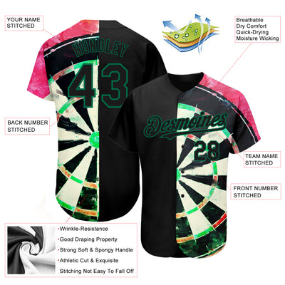 Custom Black Kelly Green-Red 3D Pattern Design Dart Board Authentic Baseball Jersey