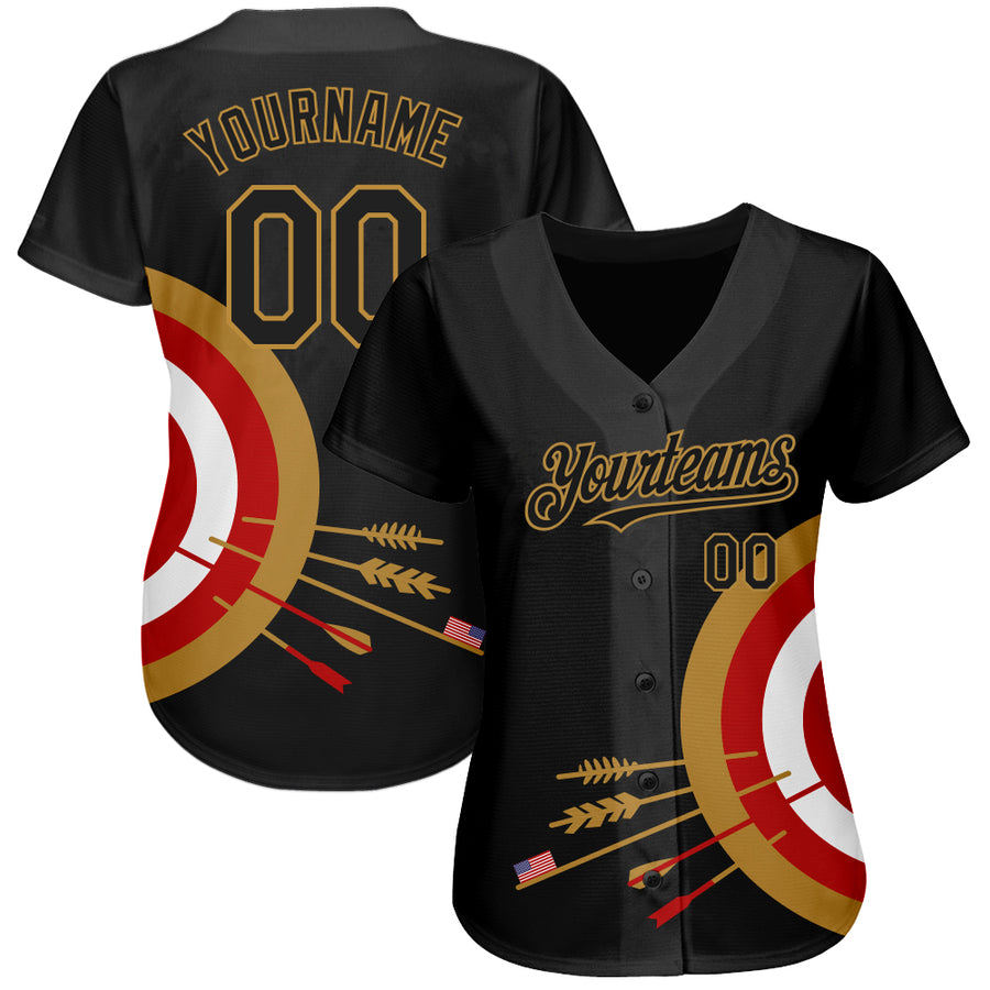 Custom Black Old Gold-Red 3D Pattern Design Dart Board Target Authentic Baseball Jersey