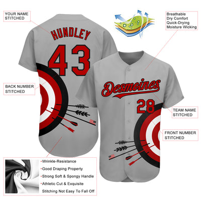 Custom 3D Pattern Baseball Jersey Gray Red Black Design Dart Board Target Authentic FansIdea