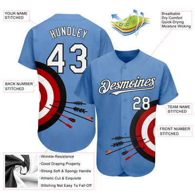 Custom Light Blue White-Black 3D Pattern Design Dart Board Target Authentic Baseball Jersey