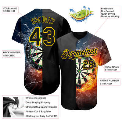 Custom Black Gold 3D Pattern Design Flame Dart Board Authentic Baseball Jersey