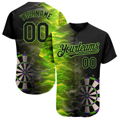 Custom Black Neon Green 3D Pattern Design Fiery Dart Board Authentic Baseball Jersey