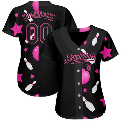 Custom Black Pink 3D Pattern Design Bowling Authentic Baseball Jersey