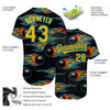 Custom Black Gold-Lakes Blue 3D Pattern Design Bowling Ball With Hotrod Flame Authentic Baseball Jersey